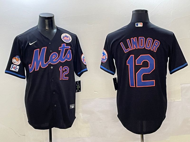 Men New York Mets 12 Lindor Black Game Fashion 2025 Nike MLB Jersey style 7